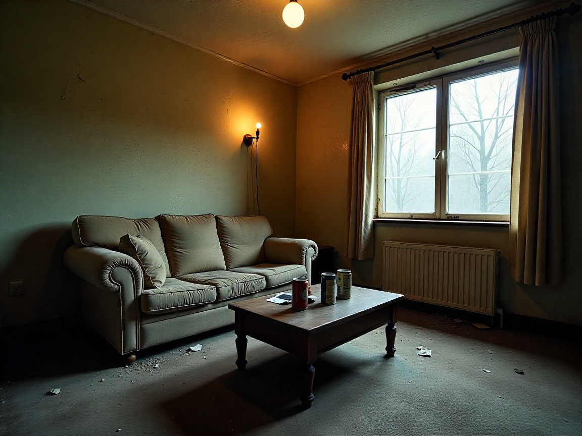 freepik a realistic photograph of a rundown living room in 65478